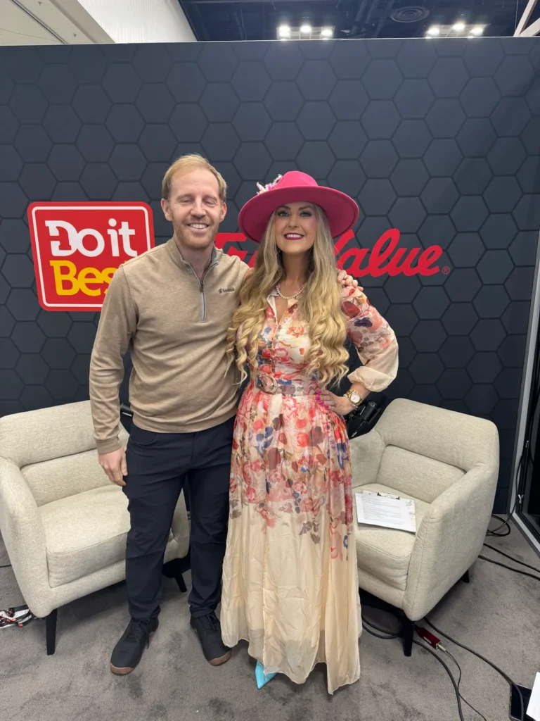 Stefanie Couch with a guest on the Do it Best set at Do it Best Fall Market 2026