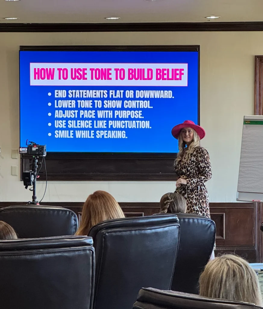 Stefanie Couch presents How to Use Tone to Build Belief to retreat attendees